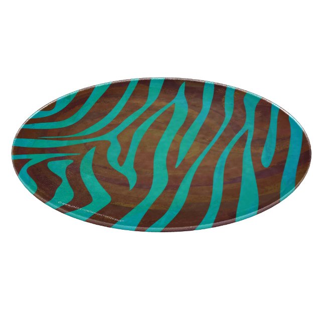 Zebra Brown and Teal Print Cutting Board (Corner)