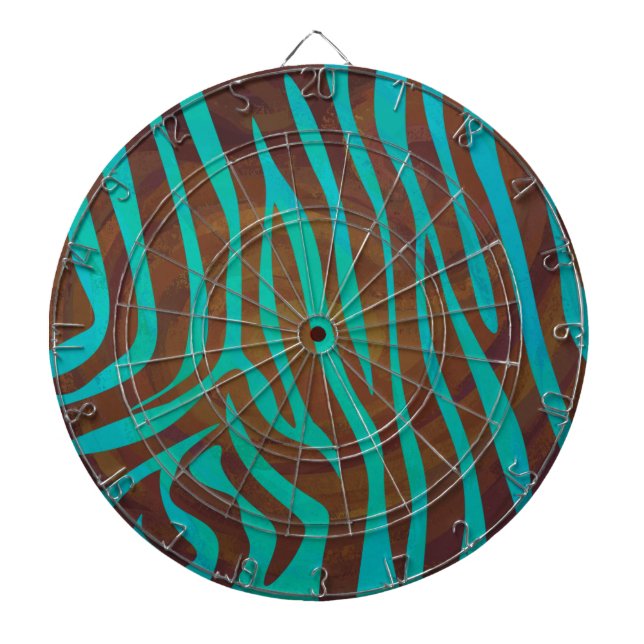 Zebra Brown and Teal Print Dartboard (Front)