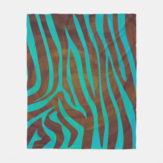 Zebra Brown and Teal Print Fleece Blanket (Front)