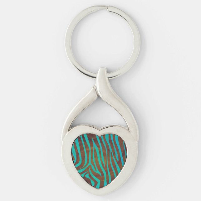 Zebra Brown and Teal Print Key Ring (Front)