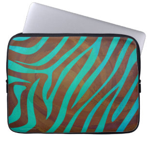 Zebra Brown and Teal Print Laptop Sleeve