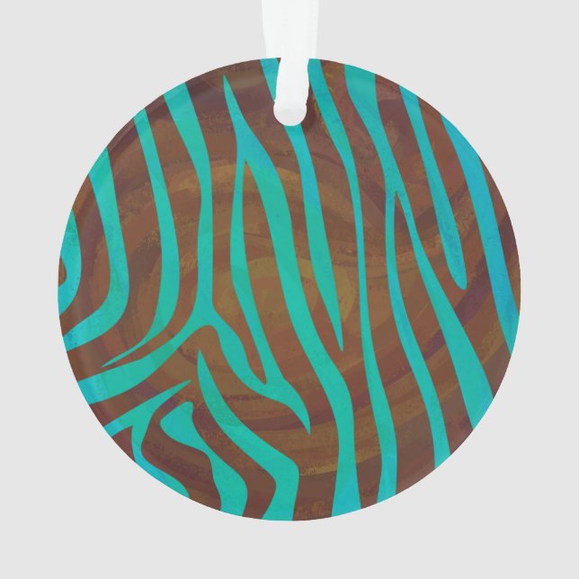 Zebra Brown and Teal Print Ornament (Back)