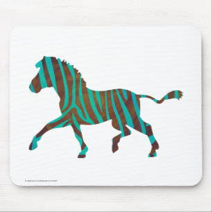 Zebra Brown and Teal Print Silhouette Mouse Pad
