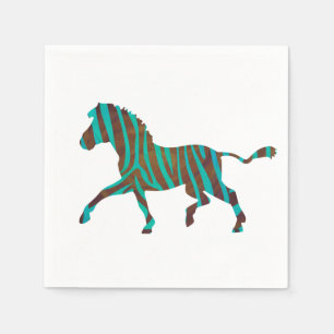 Zebra Brown and Teal Print Silhouette Napkin