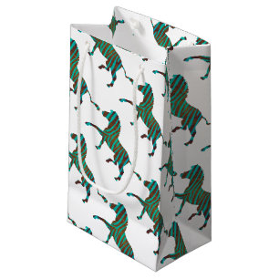 Zebra Brown and Teal Print Silhouette Small Gift Bag