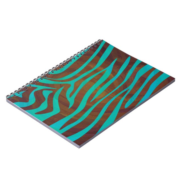 Zebra Brown and Teal Print Spiral Notebook (Left Side)