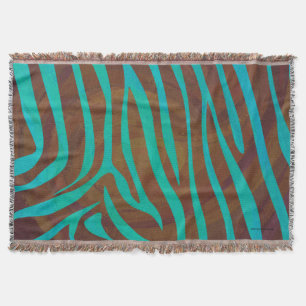 Zebra Brown and Teal Print Throw Blanket