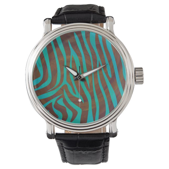 Zebra Brown and Teal Print Watch (Front)