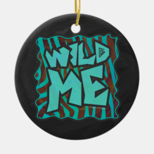 Zebra Brown and Teal Wild Me Design Ceramic Tree Decoration