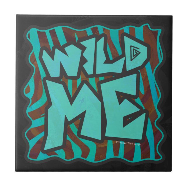 Zebra Brown and Teal Wild Me Design Tile (Front)