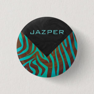 Zebra Brown and Teal with Monogram 3 Cm Round Badge