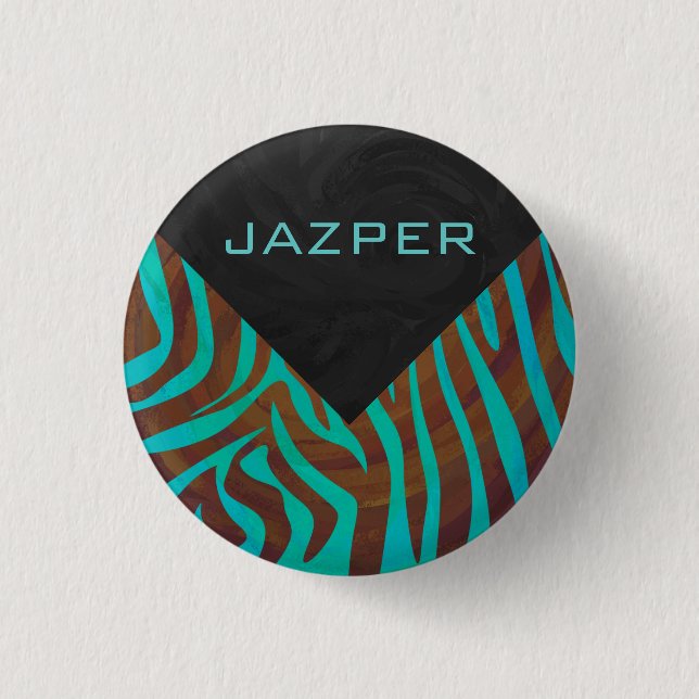 Zebra Brown and Teal with Monogram 3 Cm Round Badge (Front)