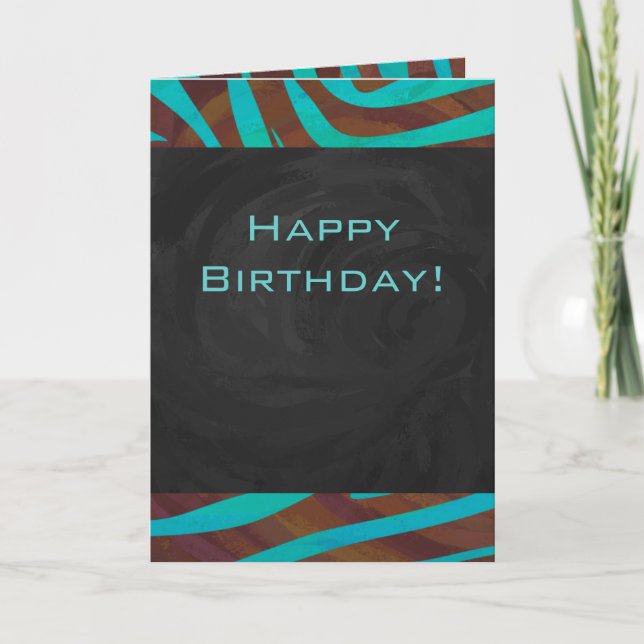 Zebra Brown and Teal with Monogram Card (Front)