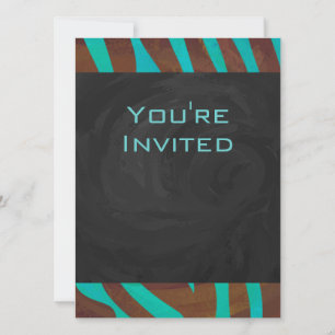 Zebra Brown and Teal with Monogram Invitation