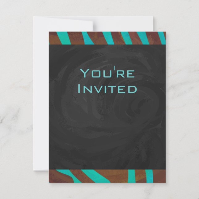 Zebra Brown and Teal with Monogram Invitation (Front)