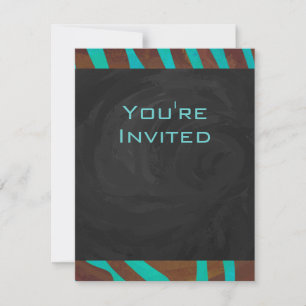 Zebra Brown and Teal with Monogram Invitation