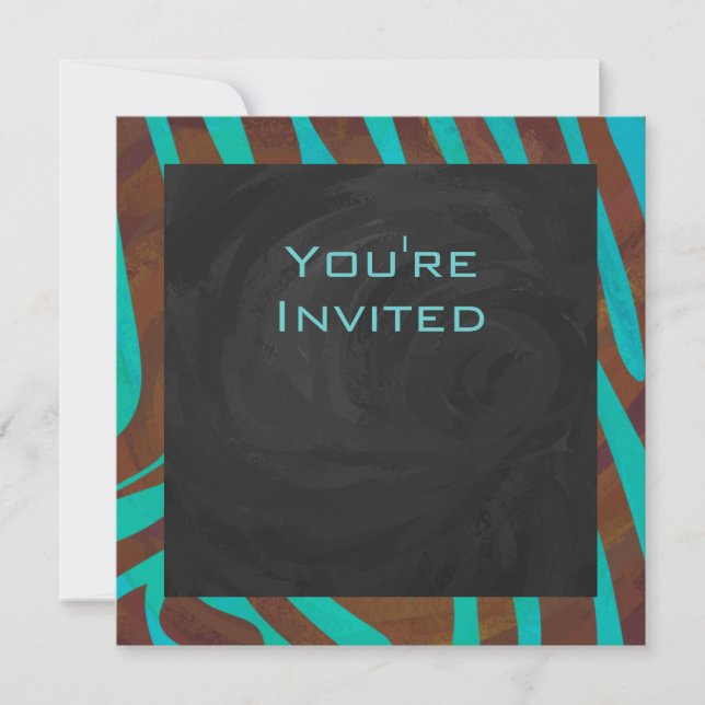 Zebra Brown and Teal with Monogram Invitation (Front)