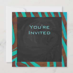 Zebra Brown and Teal with Monogram Invitation