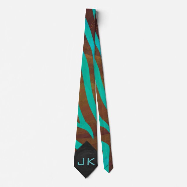 Zebra Brown and Teal with Monogram Tie (Front)