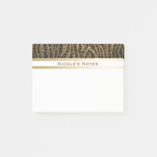 Zebra Brown Gold Sparkle Glam Trendy Personalised Post-it Notes