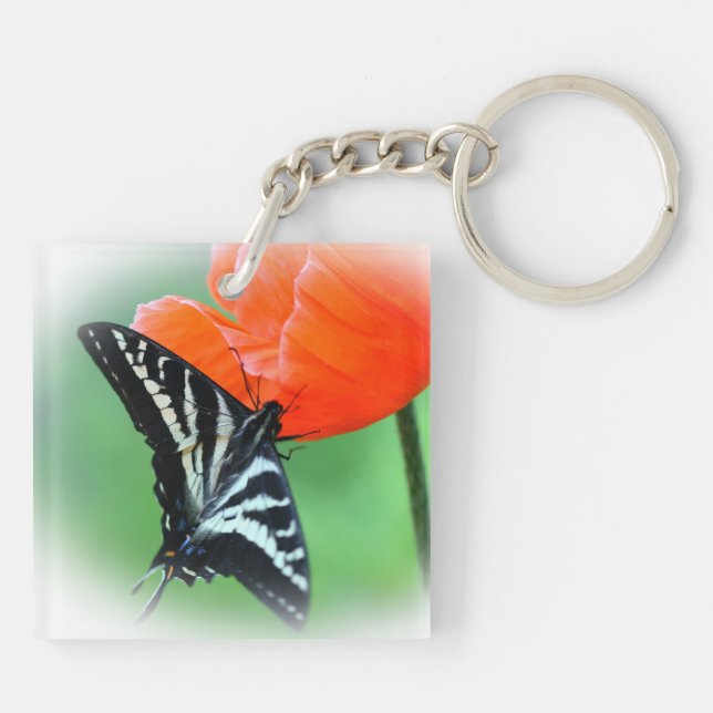 Zebra Butterfly Floral Flora Acrylic Keychain (Back)