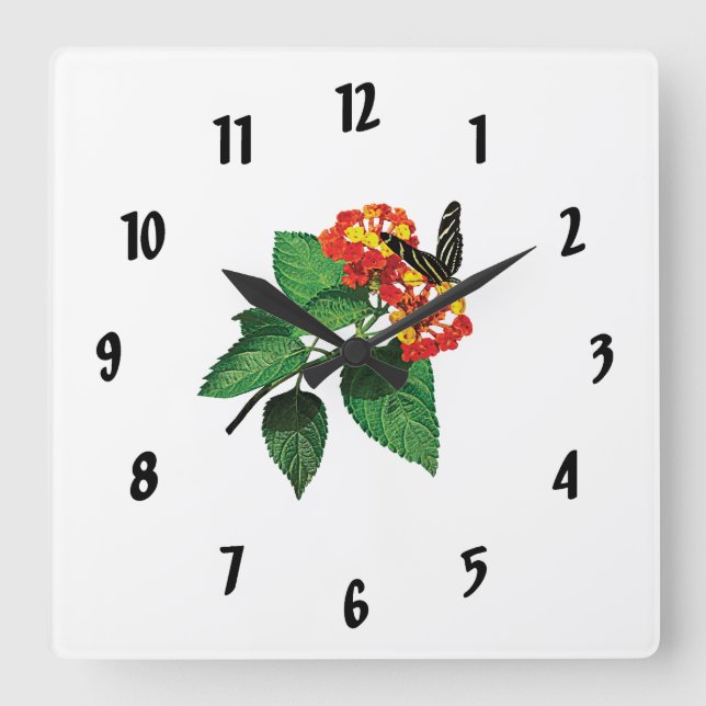 Zebra Butterfly on Lantanas Square Wall Clock (Front)