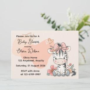 Zebra Calf Sitting Wearing Ribbon Invitation
