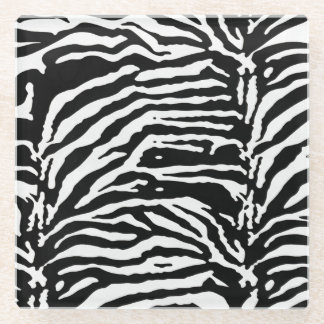 Zebra Camouflage Black and White Artistic Pattern Glass Coaster