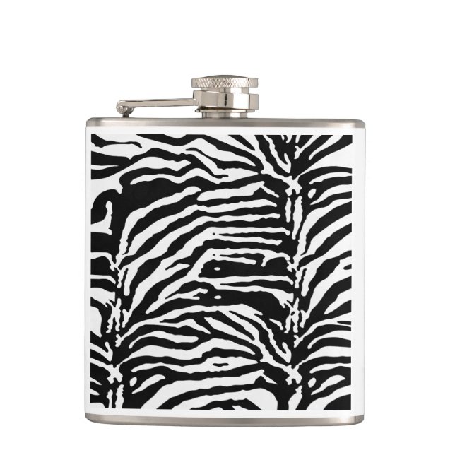 Zebra Camouflage Black and White Artistic Pattern Hip Flask (Front)