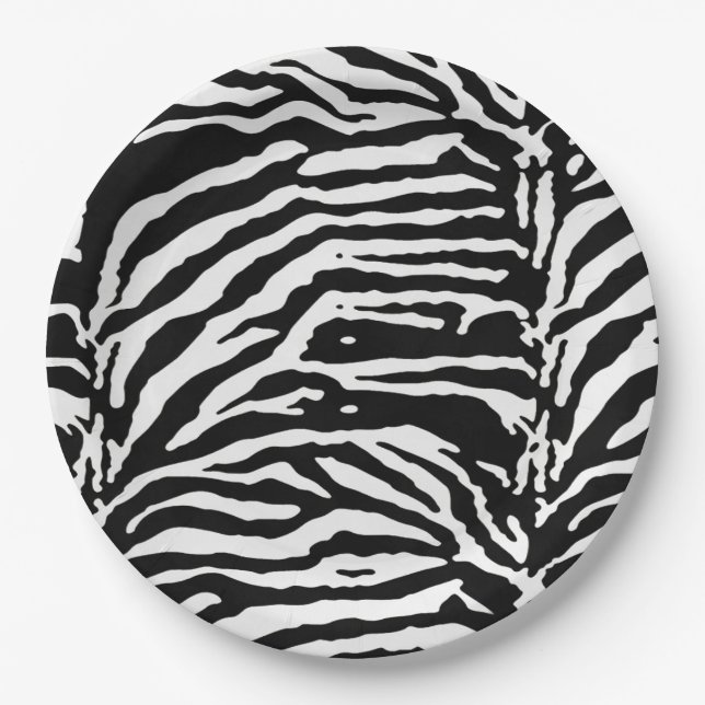 Zebra Camouflage Black and White Artistic Pattern Paper Plate (Front)