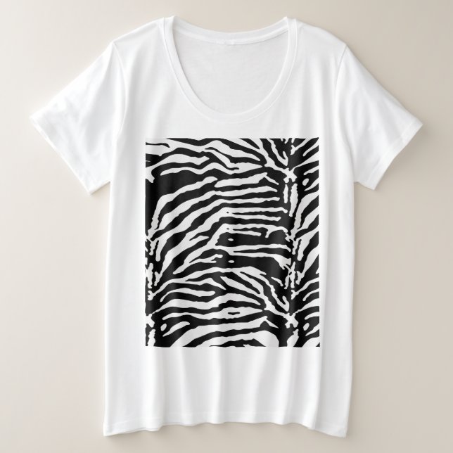Zebra Camouflage Black and White Artistic Pattern Plus Size T-Shirt (Design Front)