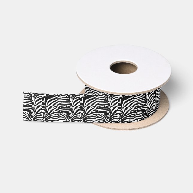 Zebra Camouflage Black and White Artistic Pattern Satin Ribbon (Spool)