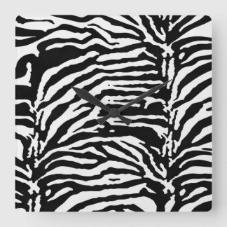 Zebra Camouflage Black and White Artistic Pattern Square Wall Clock
