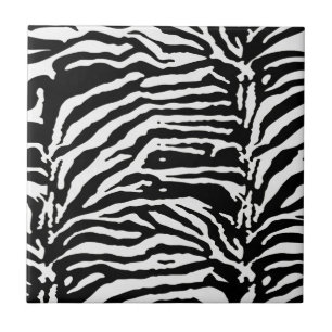 Zebra Camouflage Black and White Artistic Pattern Tile