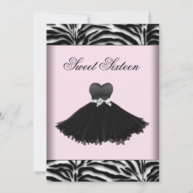 Zebra Chandelier Pink Zebra Sweet Sixteen Birthday Invitation (Front)