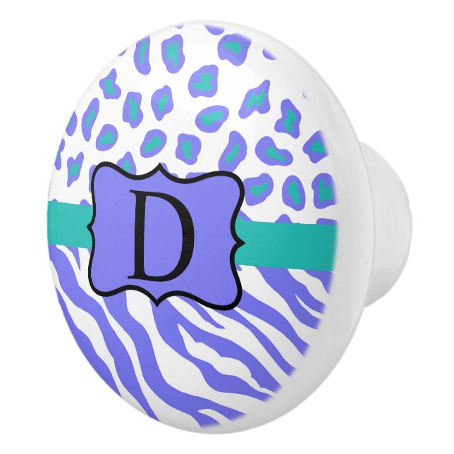 Zebra Cheetah Leopard Skin Monogram Lavender White Ceramic Knob (Right)