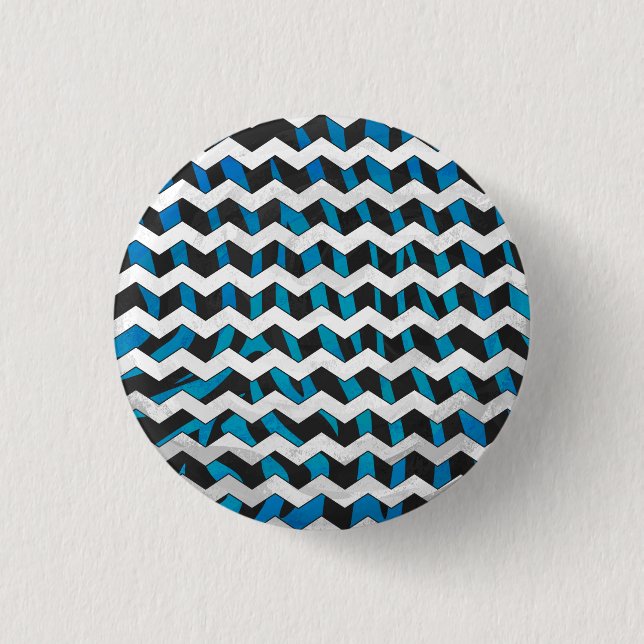 Zebra Chevron Black and Blue 3 Cm Round Badge (Front)