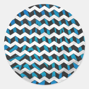 Zebra Chevron Black and Blue Classic Round Sticker