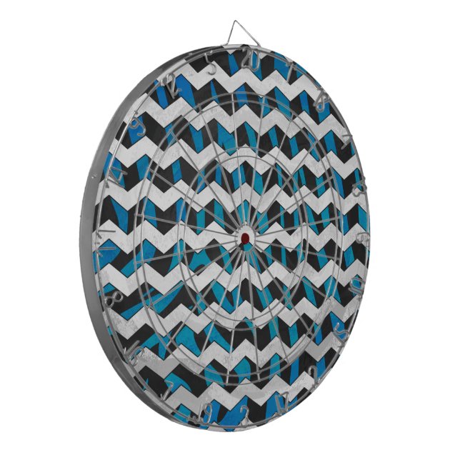 Zebra Chevron Black and Blue Dartboard (Front Left)