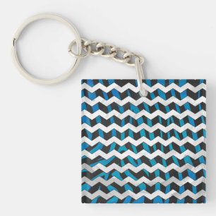 Zebra Chevron Black and Blue Key Ring