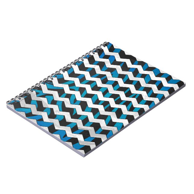 Zebra Chevron Black and Blue Spiral Notebook (Left Side)