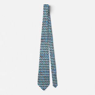 Zebra Chevron Black and Blue Tie