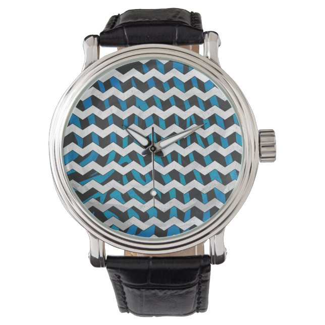 Zebra Chevron Black and Blue Watch (Front)