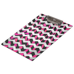 Zebra Chevron Black and Hot Pink Clipboard