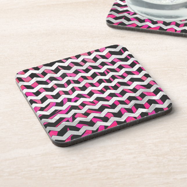 Zebra Chevron Black and Hot Pink Coaster (Left Side)