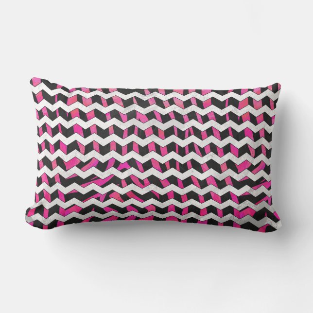 Zebra Chevron Black and Hot Pink Lumbar Cushion (Front)