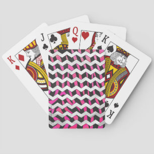 Zebra Chevron Black and Hot Pink Playing Cards