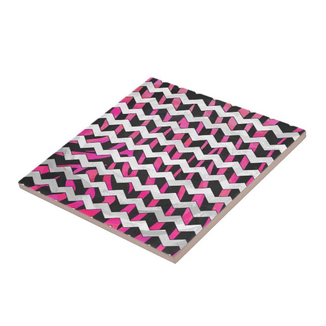 Zebra Chevron Black and Hot Pink Tile (Side)