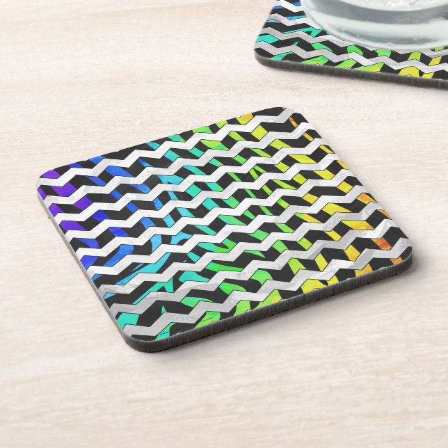 Zebra Chevron Black and Rainbow Print Coaster (Left Side)