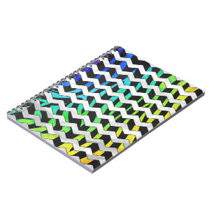 Zebra Chevron Black and Rainbow Print Spiral Notebook